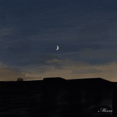 digital art silhouette of house under the moon