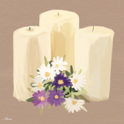 digital art candle with flowers painting
