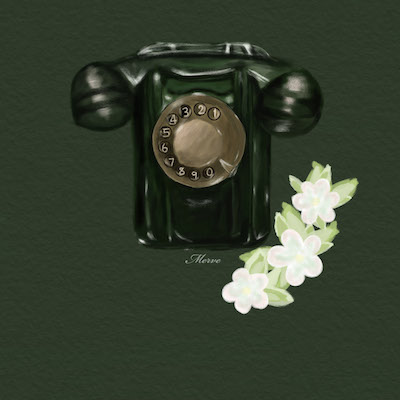 digital art green nortalgic-house-phone painting
