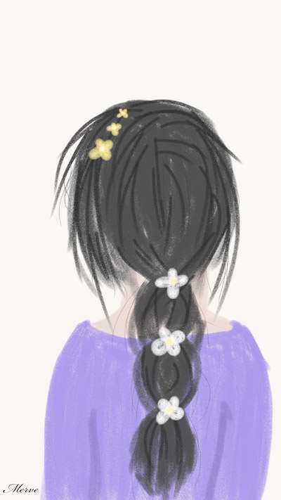 digital art braided hair, purple shirt girl
